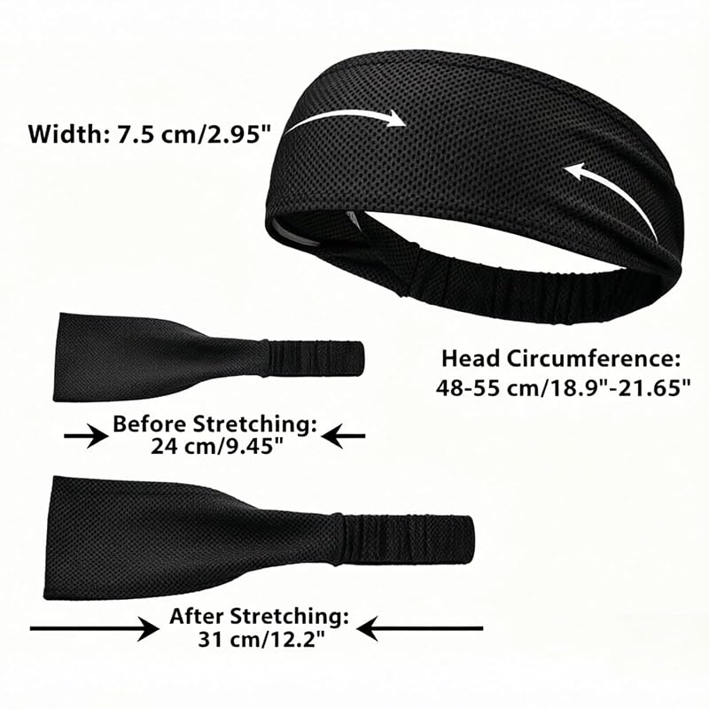 Cooling Headbands for Women 4 Pack - Non-Slip Sweat-Wicking Running & Workout Bands, Black Variation