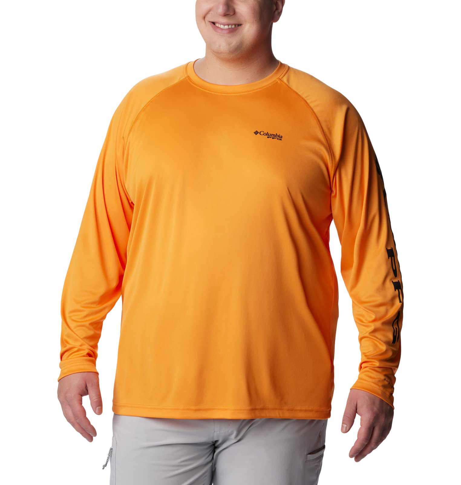 Columbia Men's Terminal Tackle Long Sleeve Shirt, Orange Blast/Black Logo, 1X Big