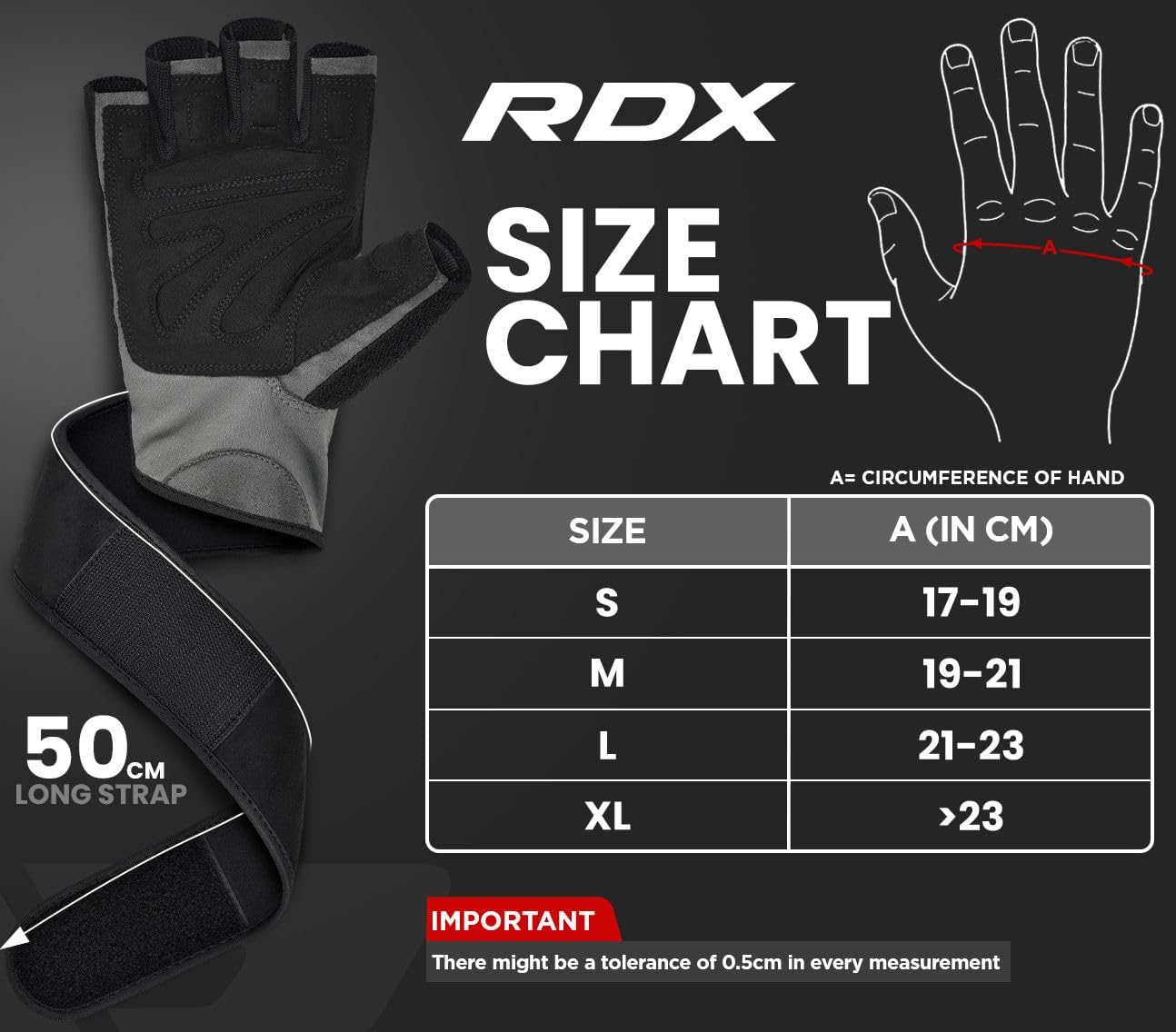 RDX Weight Lifting Gloves - Anti-Slip Padded Palm & Wrist Support | 50 CM Straps for Powerlifting & Bodybuilding