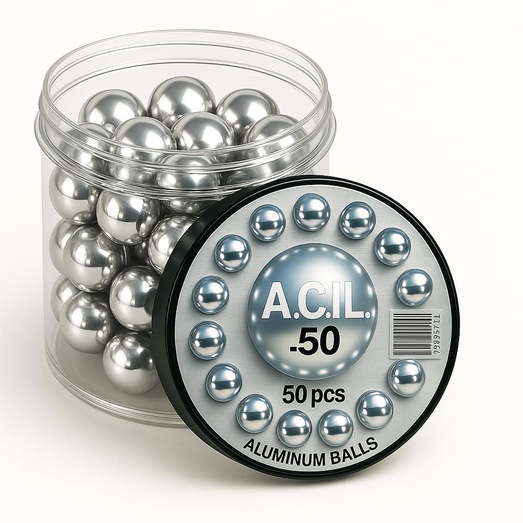 Premium Aluminium Balls in 50 Calibres, 12.5 mm Precision-Machined Projectiles (50 Pieces), Solid Aluminium Ammo for HDR & HDP Pistols, Reusable, Polished Finish