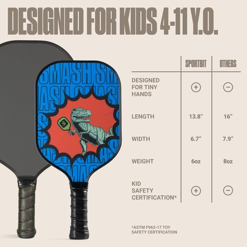 SPORTBIT Kids Pickleball Paddles Set of 2 - Child Size, Lightweight Carbon Fiber Youth Paddles with Bag and Ball for Kids Under 12