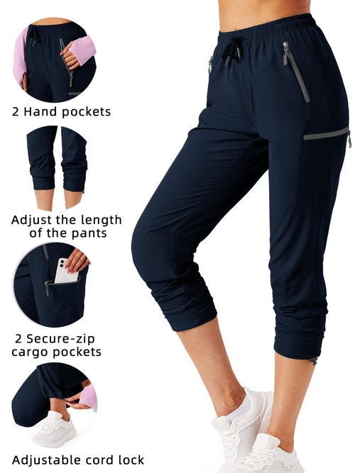 Phophila Women's Hiking Pants Outdoor Lightweight Quick Dry Water Resistant UPF 50+ Elastic Waist Cargo Pants Pockets Deep Blue M