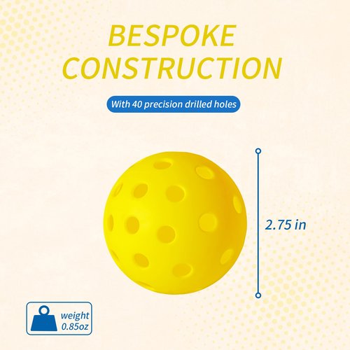 MBFISH Pickleball Pickle Ball 4 Pack Balls 40 Holes for Outdoor Meet Specifications High Bounce Yellow