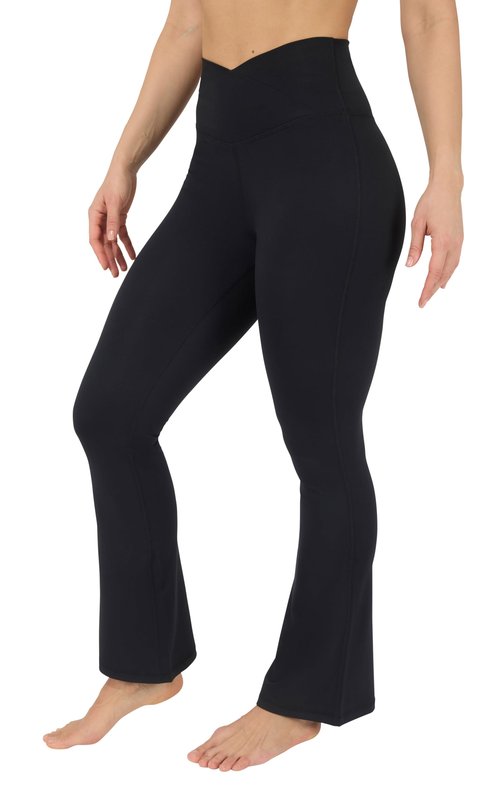 Yogalicious Womens Flare Legging Crossover High Waisted Squat Proof Bootcut Yoga Pant 29"/31.5" - Black - Large