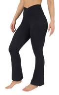 Yogalicious Womens Flare Legging Crossover High Waisted Squat Proof Bootcut Yoga Pant 29"/31.5" - Black - Large