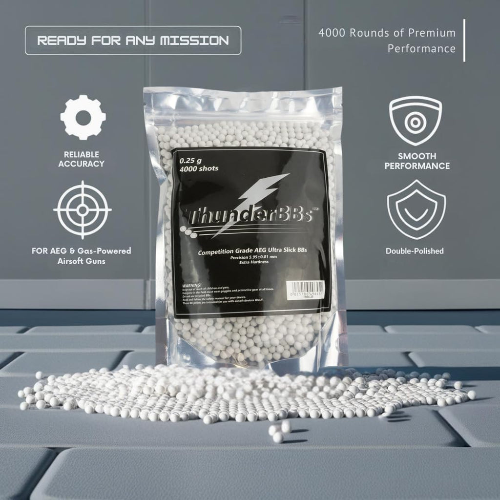 TBB 0.25G Airsoft BBs - Competition Grade, White | 4000 Rounds Per Bag