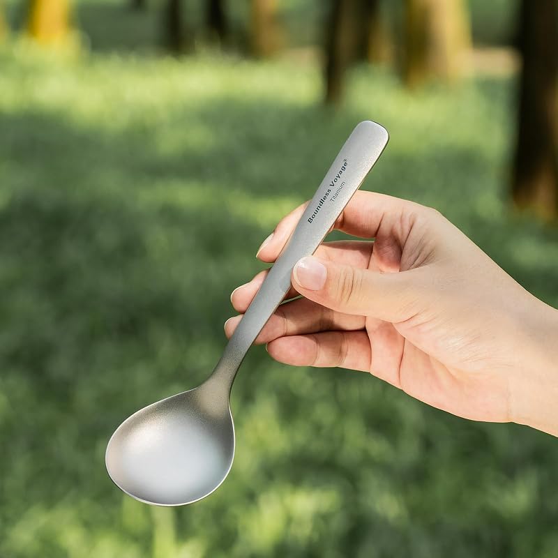 Ti1068T Titanium Camping Spoon with Big Bowl - Ultra Lightweight Outdoor Utensil (Variation of THIS listing: Ti1068T Titanium Spoon 1PC)