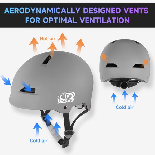 Findway Pro Skateboard Helmet [Safety Certified] Two Removable Liners Bike Helmet for Kids Youth & Adults for Skate, Scooter, Commuter, Longboard & Incline Skating Rollerblading with Adjustable Dial