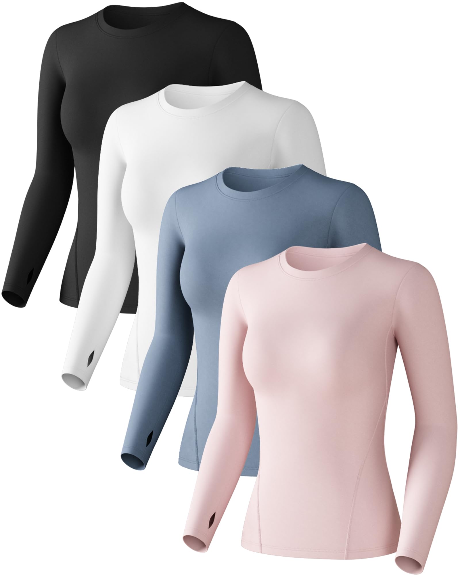 Women's Compression Shirts Long Sleeve Workout Yoga Tops, Sun Protection Running Athletic Undershirt Medium
