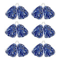Cheerleading Pom Poms Set Blue and Silver 12 Pieces Metallic Foil with Handles