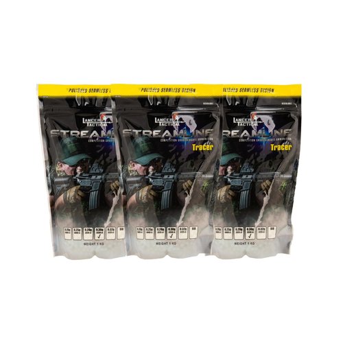 Lancer Tactical 0.20g-0.30g Streamline Competition Grade Tracer Airsoft BBS (Color: Green) X3 (0.30g 3330 Rd x3(9990 Rd))