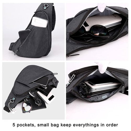 Sling Bag Slim Waterproof Shoulder Backpack For Travel Hiking Anti-Thief Crossbody Chest Daypack Personal Pocket Bag (Black for Left Hand User)
