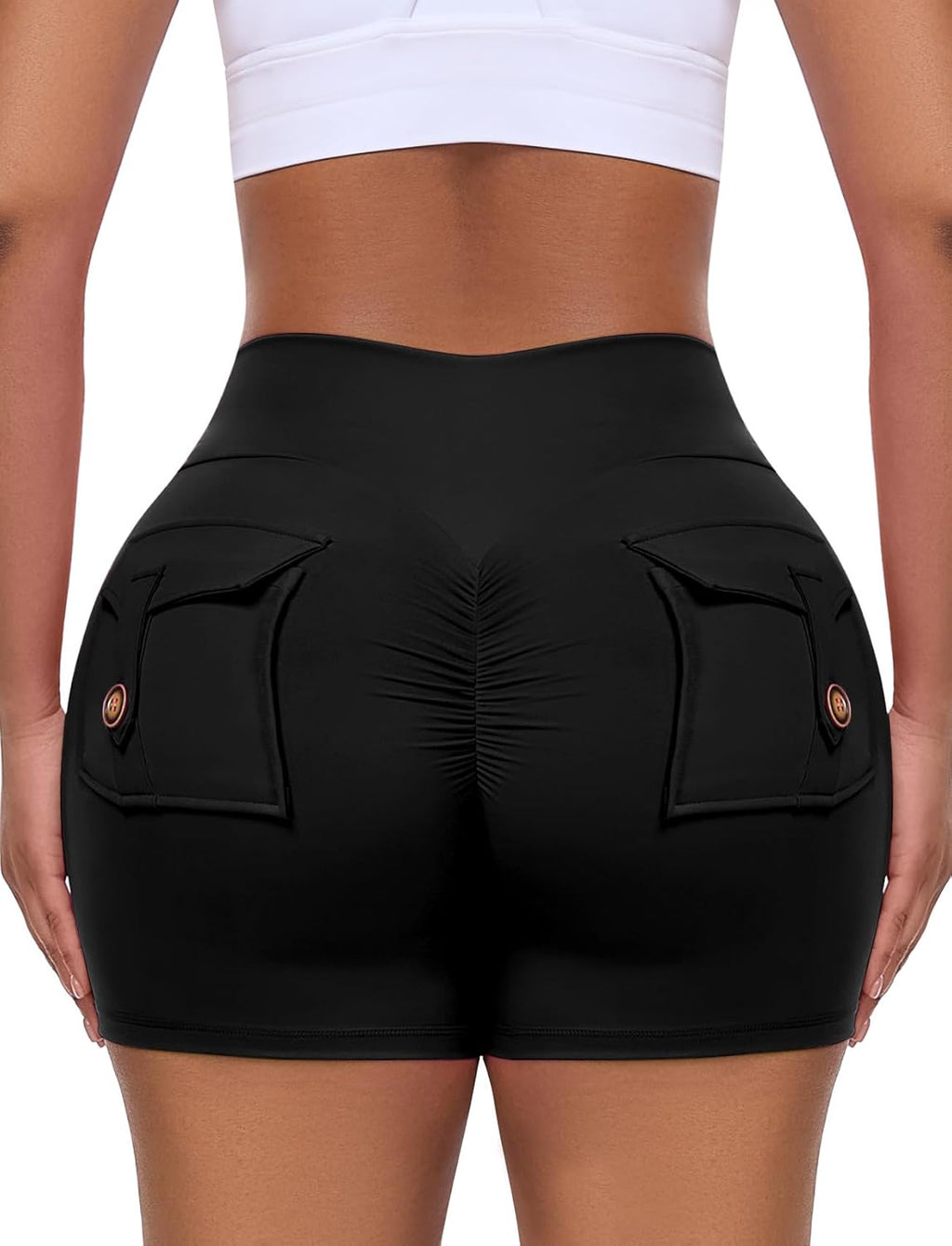 SEASUM Women's Pocket Shorts - 3"/4.5" Scrunch Butt Cargo Yoga Shorts for Booty Lifting Gym Wear