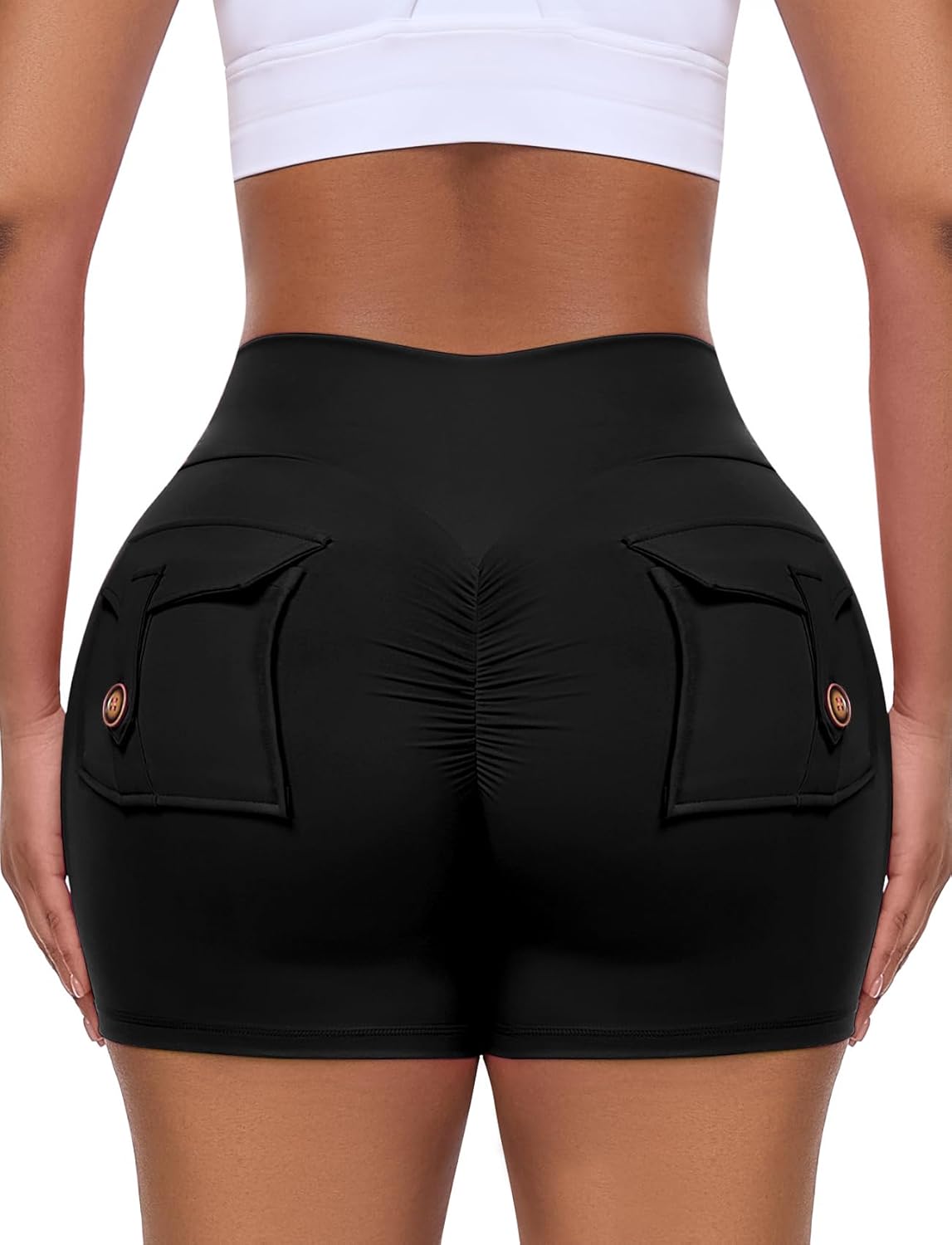 SEASUM Women's Pocket Shorts - 3"/4.5" Scrunch Butt Cargo Yoga Shorts for Booty Lifting Gym Wear