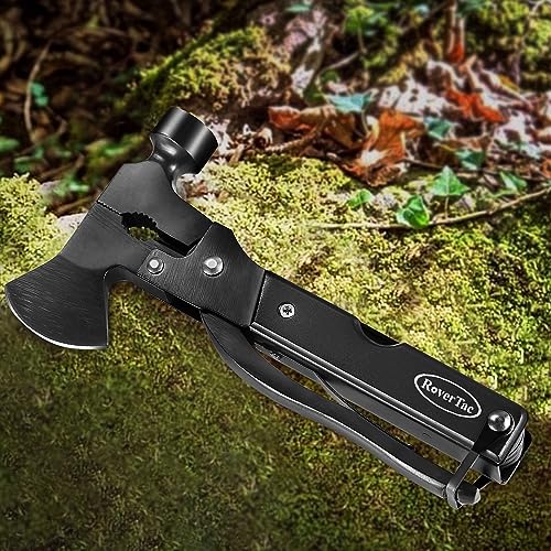 RoverTac 14-in-1 Camping Multi-Tool Axe with Black Sheath – Knife, Hammer, Saw, Screwdrivers