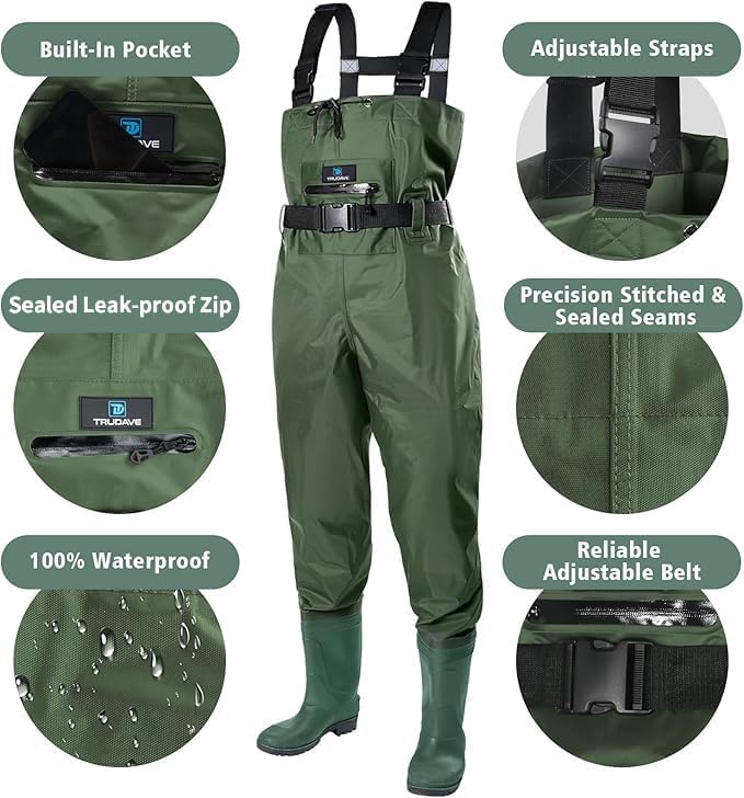 Trudave Chest Waders - Waterproof Fishing & Hunting Waders for Men | Durable 2-Ply Nylon/PVC