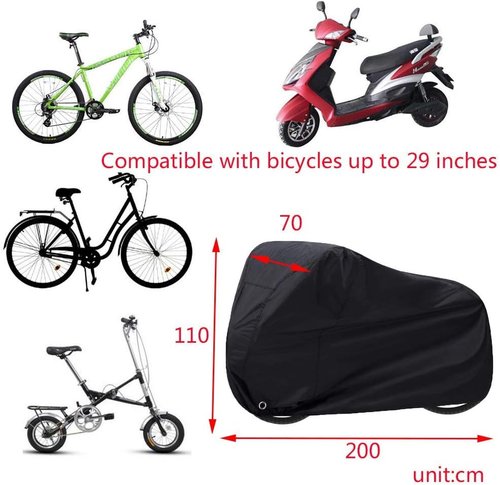 Bike Cover Waterproof | Thick Black Outdoor Bicycle Cover - 29 Inch Windproof UV Protection with Lock Hole & Storage Bag