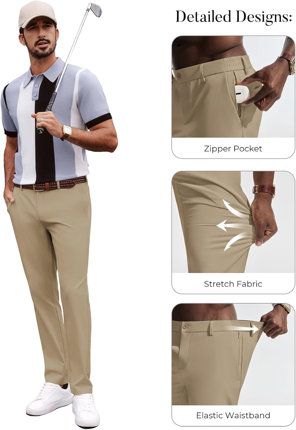 PJ PAUL JONES Men's Golf Pants - Lightweight Stretch Slim Fit Tapered Trousers | Wrinkle-Free Design