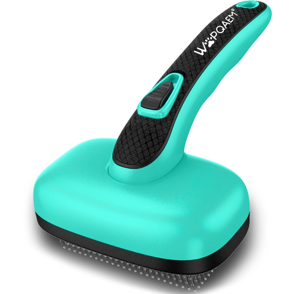Skiennix Self-Cleaning Slicker Brush - Skin-Friendly Grooming Tool for Dogs & Cats | Easy Clean Retractable Bristles, Green