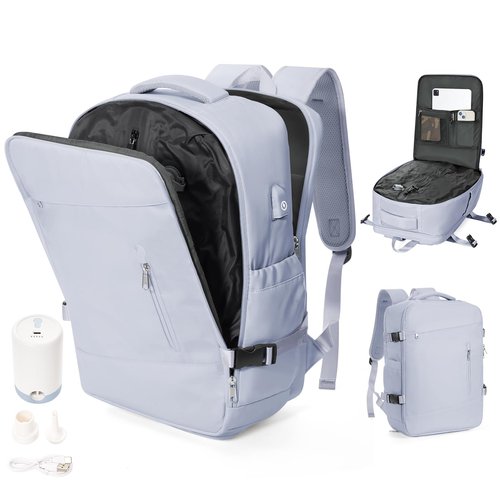WEPOET Travel Backpack with Vacuum System Women, Waterproof Vacuum Backpack with Pump, Compression Bags Travel Backpack Carry on Flight Approved, Mochila de Viaje Compresion al Vacio Men(purple)