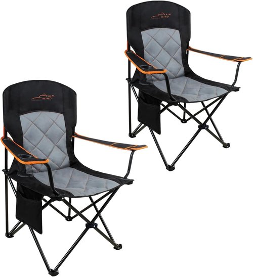 Fair Wind Heavy Duty Camping Chair - 350LBS Capacity, Fully Padded with Cup Holder & Side Pocket | 2 Pack