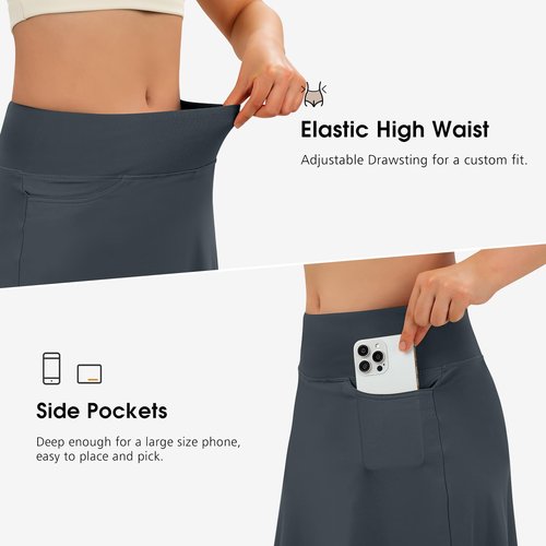beroy Skirt with Capri Leggings for Woman Modest Workout Knee Length Skorts with Pockets Athletic Golf Tennis Yoga Skirts Grey XL