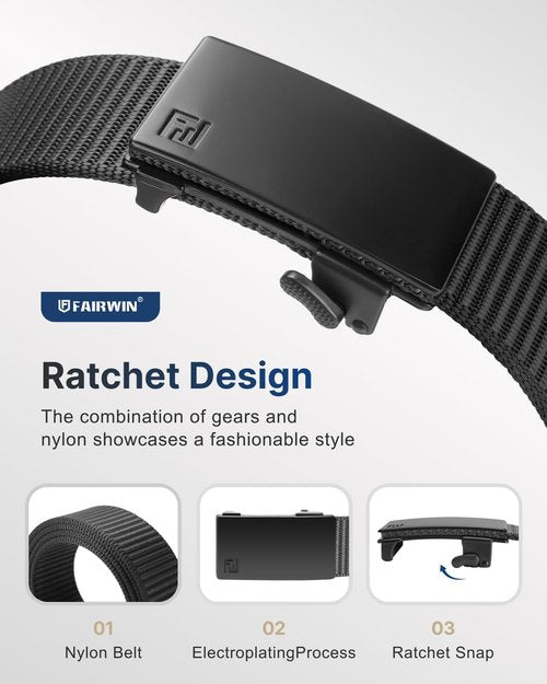 FAIRWIN Men's Ratchet Belt - Adjustable Nylon Tactical Belt for Golf, Work, and Outdoor Activities
