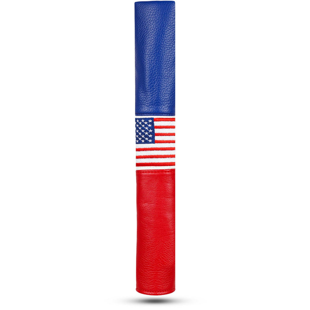 USA Golf Alignment Stick Headcover Synthetic Leather Holds 2-3 Sticks, Cover for Alignment Sticks Embroidered Flag Red/Blue/White