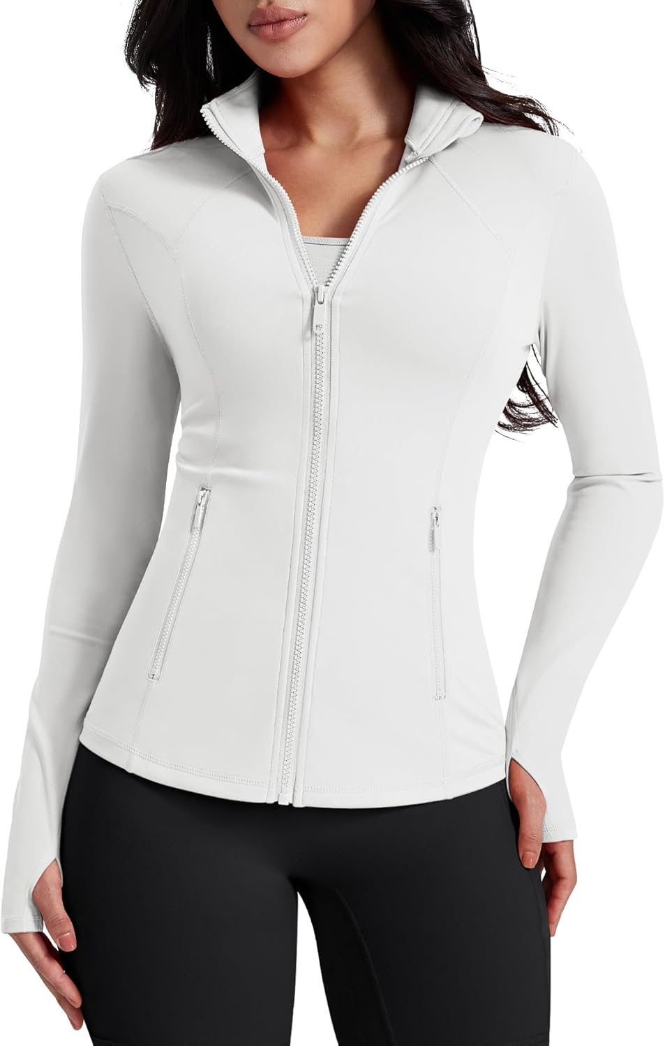 AVGO Women's Lightweight Workout Jacket - Slim Fit Athletic Zip-Up with Pockets & Thumb Holes