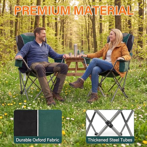 Camping Chairs for Adults 2-Pack Oversized Folding Lawn Chairs with Cooler & Cup Holder