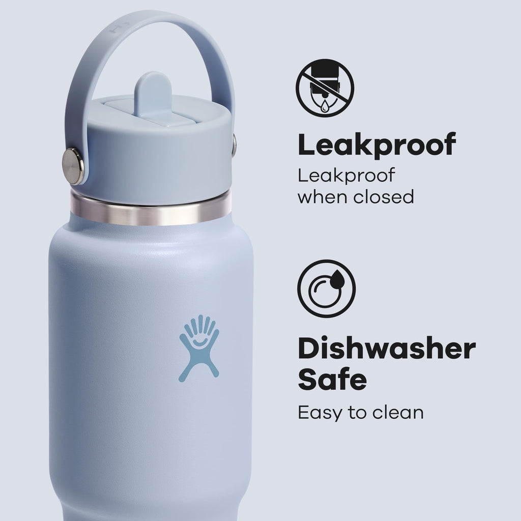 Hydro Flask Travel Water Bottle - Insulated Stainless Steel - Wide Straw Lid, Non Spill, Leakproof in 32 Oz Surf Blue