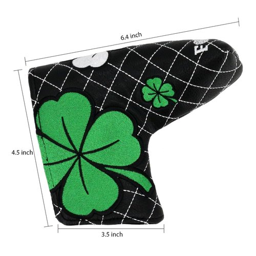 PINMEI Golf Head Covers Blade Putter Cover Blade Headcover Magnetic Embroidered Four-Leaf Clover Design Synthetic Lether Fit for Titleist Callaway Ping Taylormade Cobra Ect.