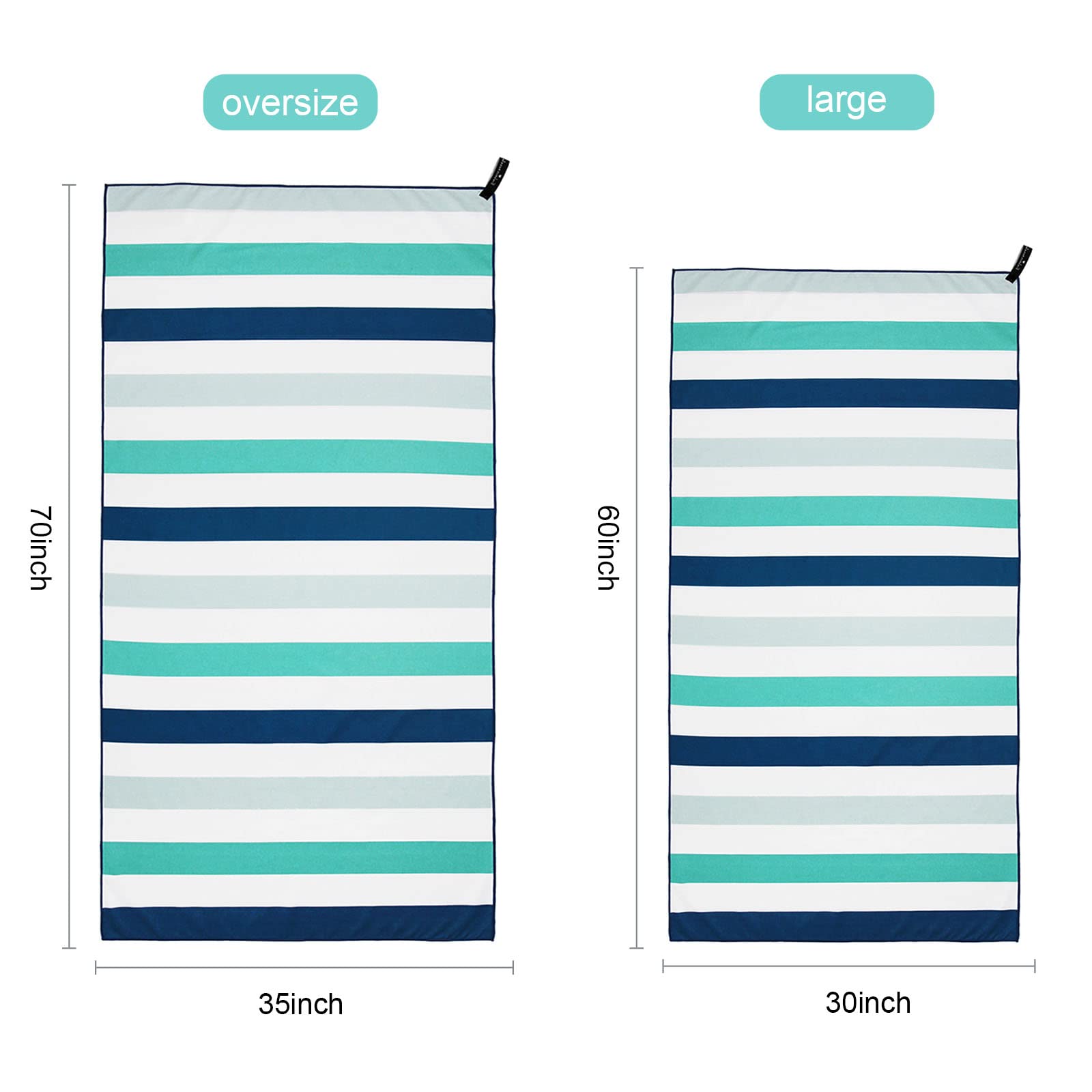 Exclusivo Mezcla 2 Pack Microfiber Quick Dry Beach Towels, Large Lightweight Sandfree Pool Towels for Swimming Camping Travel with Bag (Green and Purple, 30x60 Inches)