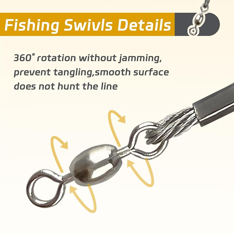 Vipfish 25/50 Pack Circle Hooks with Stainless Leader & Crane Swivel – Heavy Duty Saltwater Rig, 1/0–10/0 (Variation: 25+8/0)