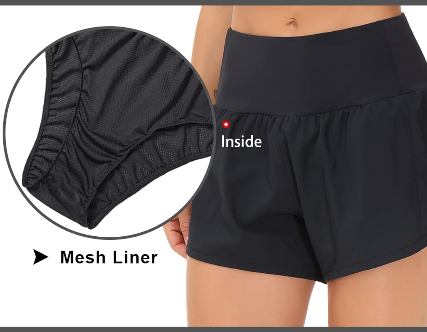 The Gym People High Waisted Running Shorts - Quick Dry Athletic Shorts with Mesh Liner & Zipper Pockets