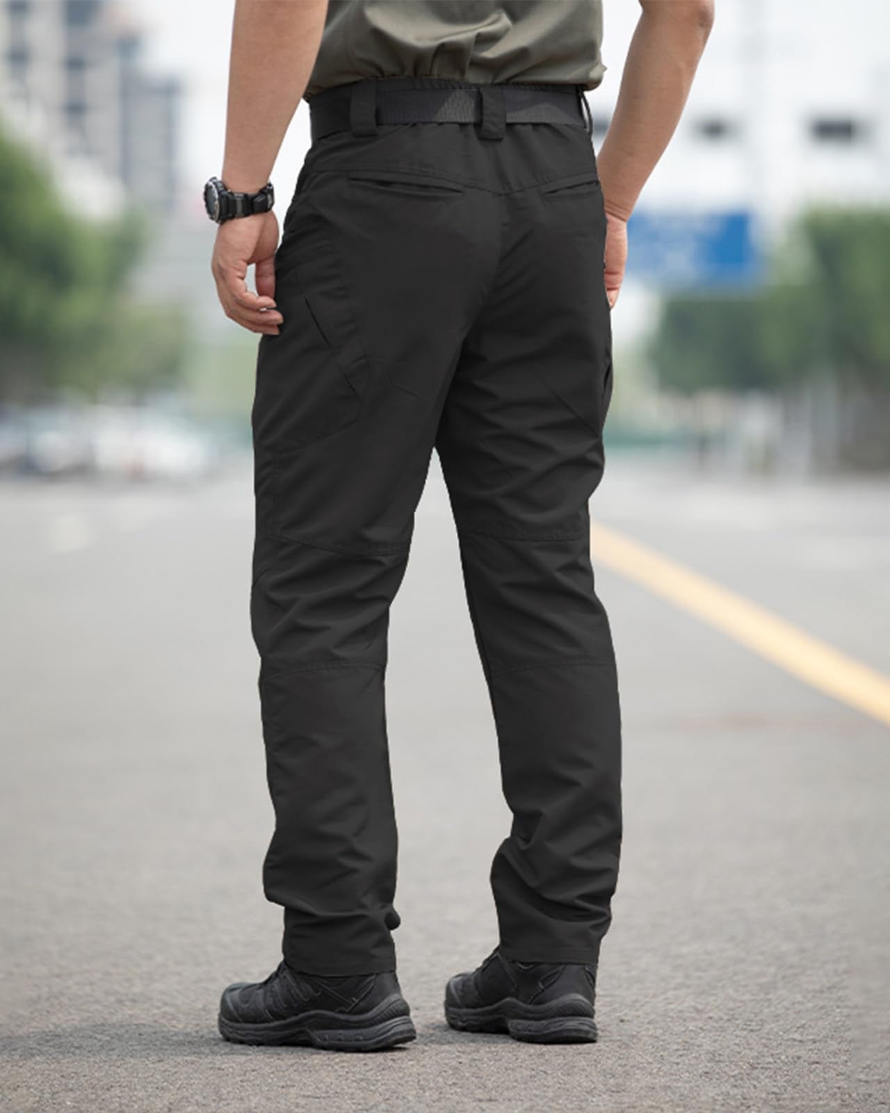 PIDO YOGA Men's Stretch Tactical Pants Waterproof Ripstop Fabric Cargo Pants Lightweight Casual Hiking Outdoor Work Pants (No Belt),Black