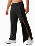 Deyeek Tear Away Pants for Men Snap On Breakway Sweatpants After Knee Hip Surgery Pants Adaptive Open Leg Surgical Clothes Black