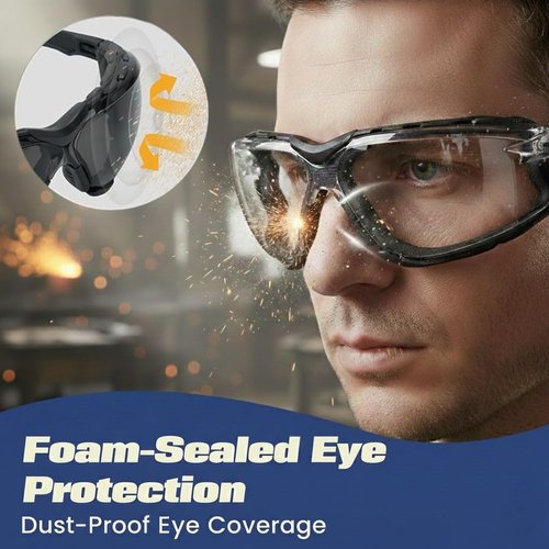 Flaya Adjustable Safety Glasses - Anti-Fog ANSI Z87.1 UV400 Protection Goggles with Foam Seal & Strap