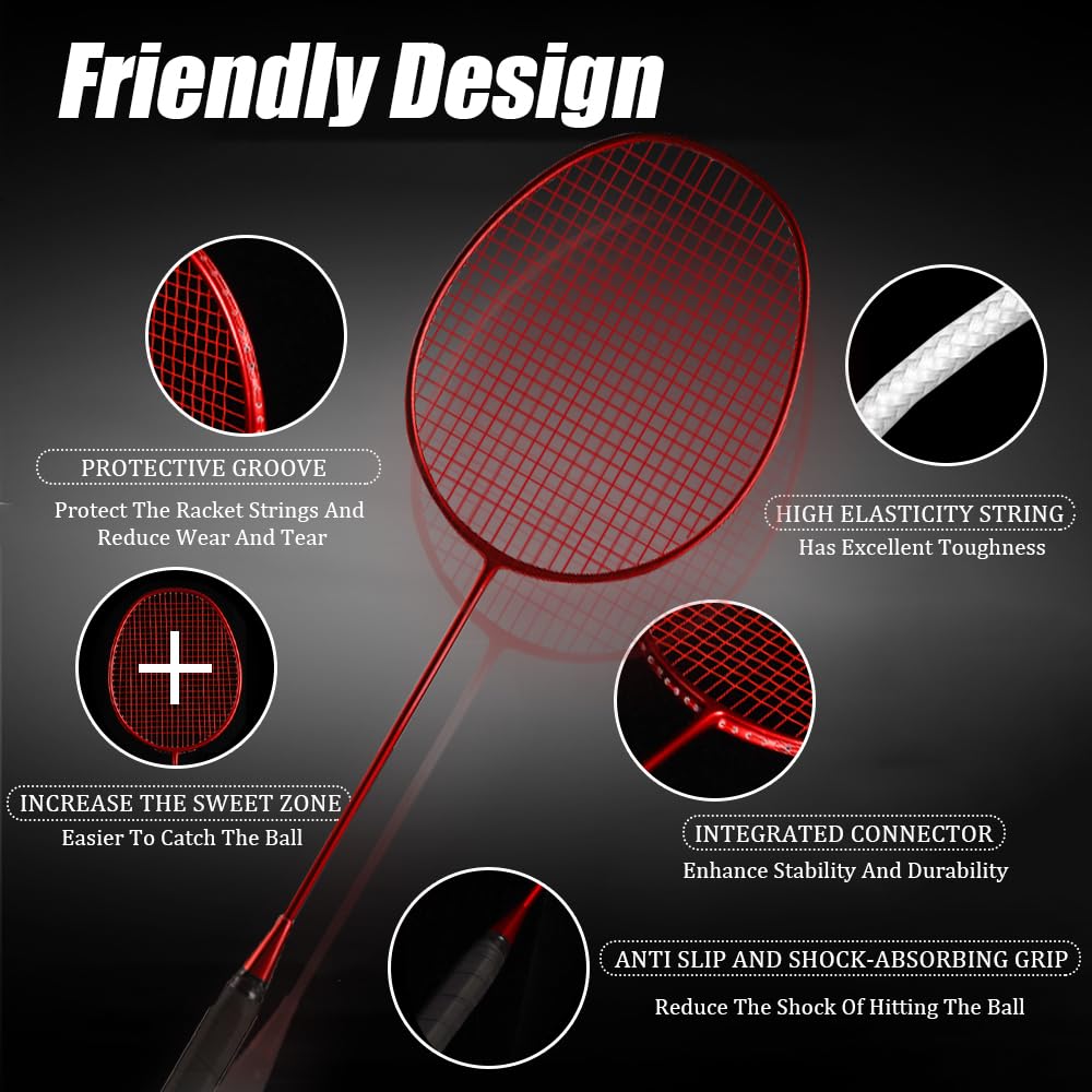 Professional Badminton Racket,Rackets,Ultralight and Durable,Carbon Fiber,Including 2 Badminton Racket,2 Badminton and A Ball Bag,Suitable for Outdoor Activities and Family Outings