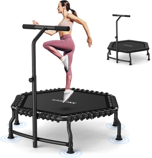 ANCCHEER 50'' Mini Trampoline - Indoor Rebounder for Adults with Bar | 550LBS Capacity Fitness Equipment