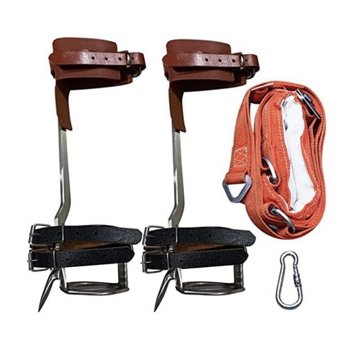 Woovaash Tree Climbing Spikes - 304 Stainless Steel Tree Climbing Gear W/Belt　Clmbing Tools Adjustable Climbing Tree Non-Slip Pedal for Hunting Observation,Picking Fruit 17.6in （Brown）