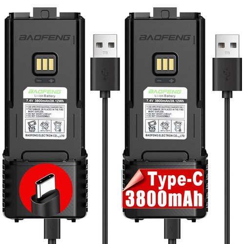 BAOFENG UV-5RM Battery 3800mAh Extended Battery with USB-C Charging Cable for Ham Radio Compatible AR-5RM UV-5G Plus GM-5RH UV-5RH Series (BL-5RMLX2)