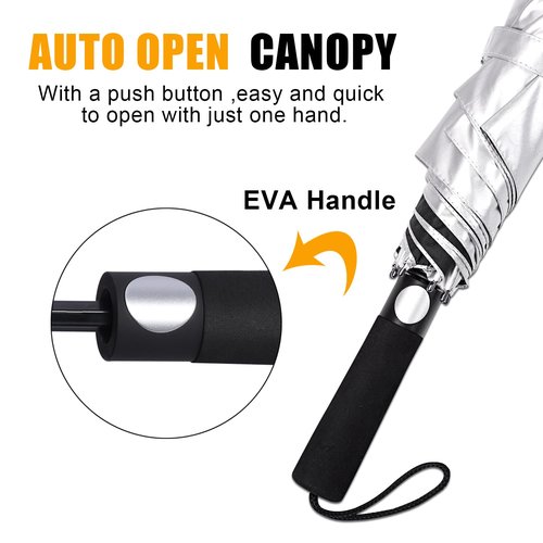 G4Free 62 Inch Portable UV Protection Large Golf Umbrella, Automatic Open Double Canopy Big Sun Windproof Oversize Sports Umbrella(Silver/Black)