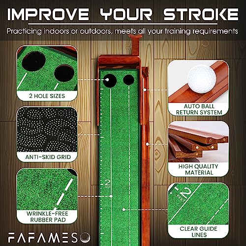 FAFAMESO Dual Hole Indoor Golf Putting Mat with Ball Return, 9.8ft Practice Green for Home & Office