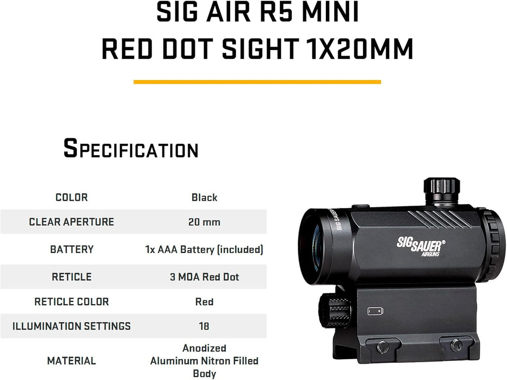 SIG SAUER Air R5 Mini Red Dot Sight - 1x20mm 3 MOA Reticle for Compact Hunting & Shooting