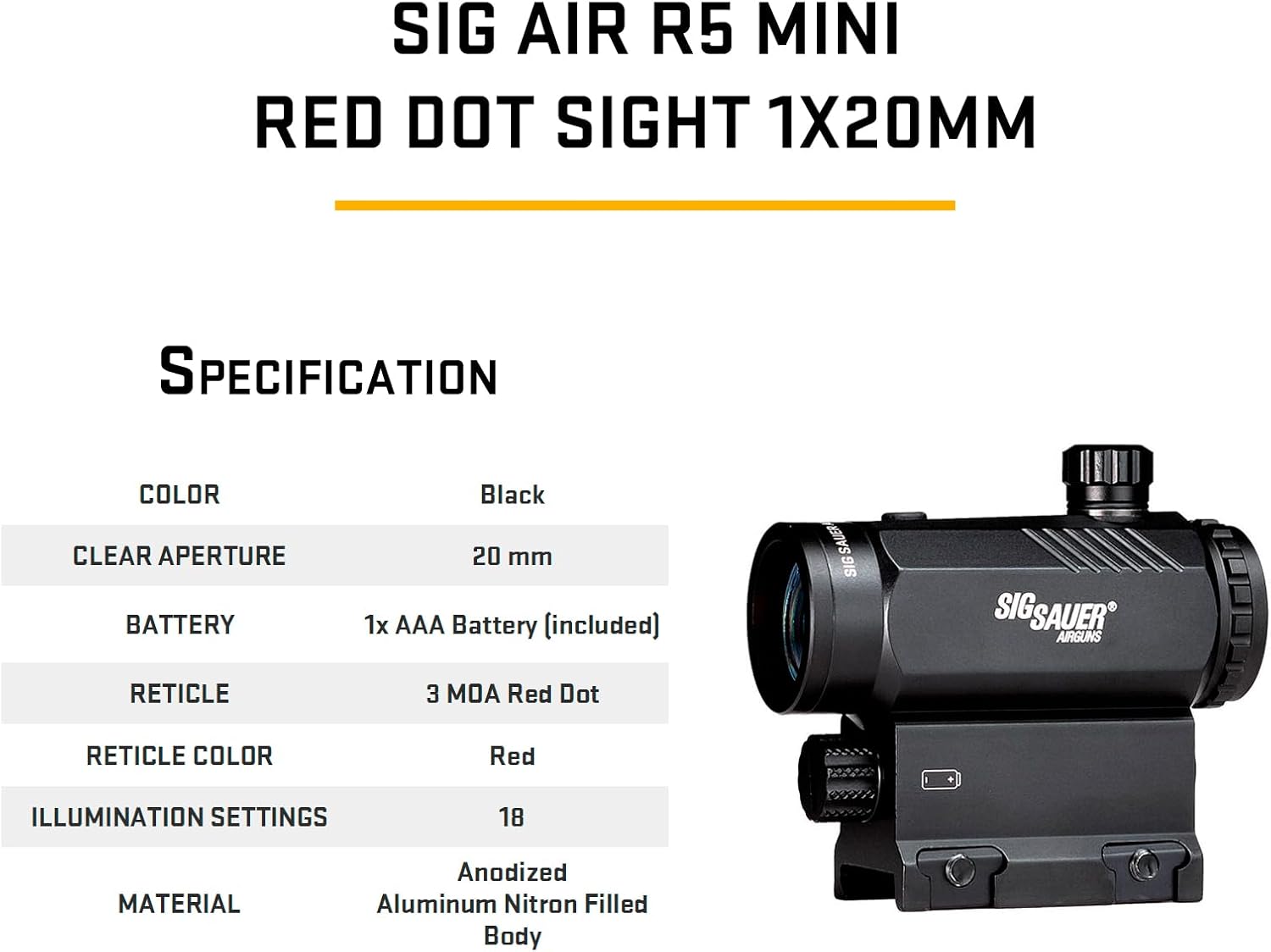 SIG SAUER Air R5 Mini Red Dot Sight - 1x20mm 3 MOA Reticle for Compact Hunting & Shooting
