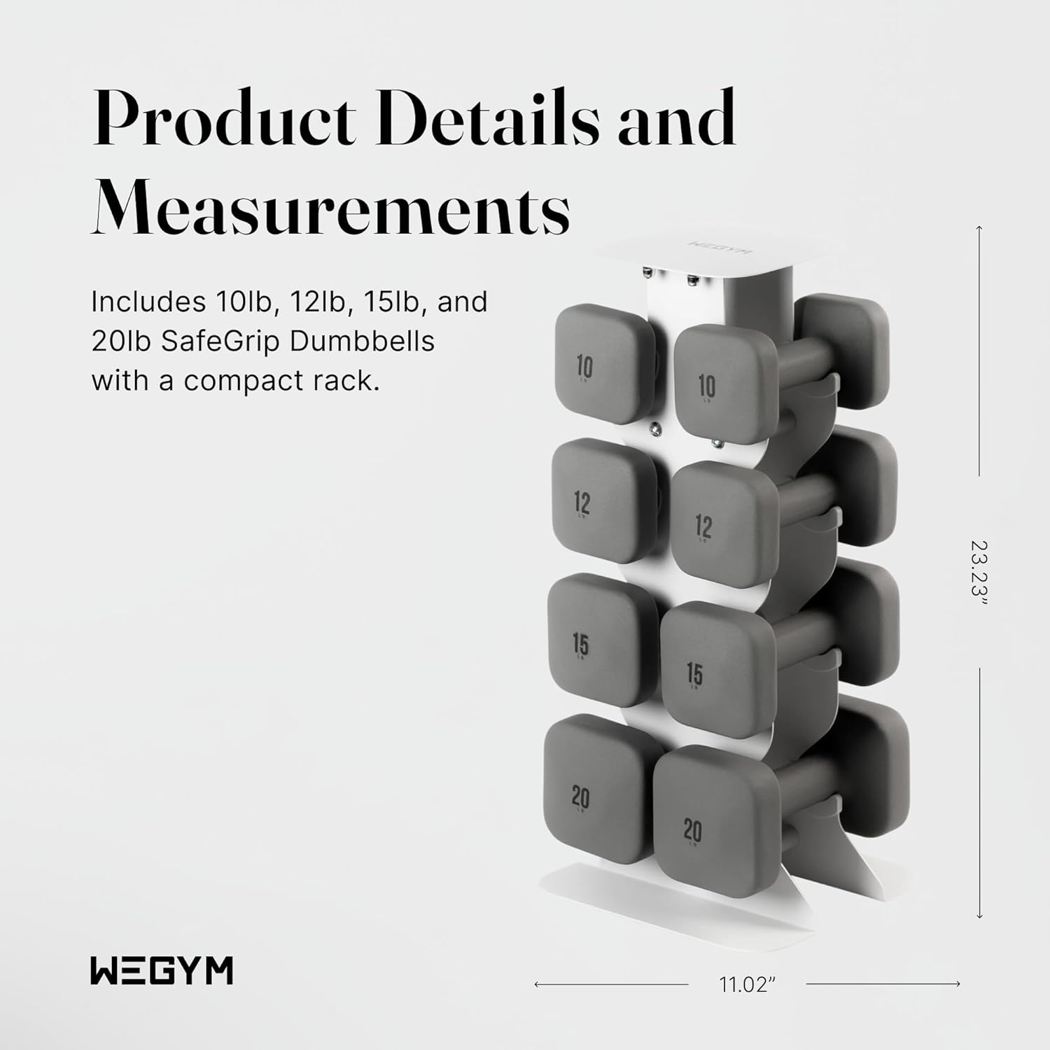 WeGym SafeGrip Square Dumbbells - Aesthetic 2+3+5+8LB Starter Set with Sandstone Rack