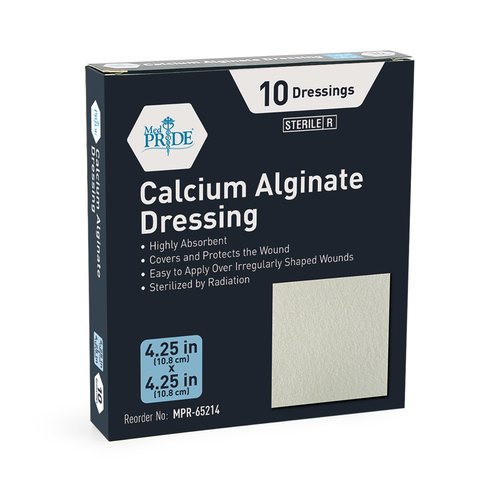 MED PRIDE Antimicrobial Calcium Alginate Wound Dressing Pads, Non-Stick, Highly Absorbent, Sterile, Pain- Removal, 10-Pack (4'' x 4'')