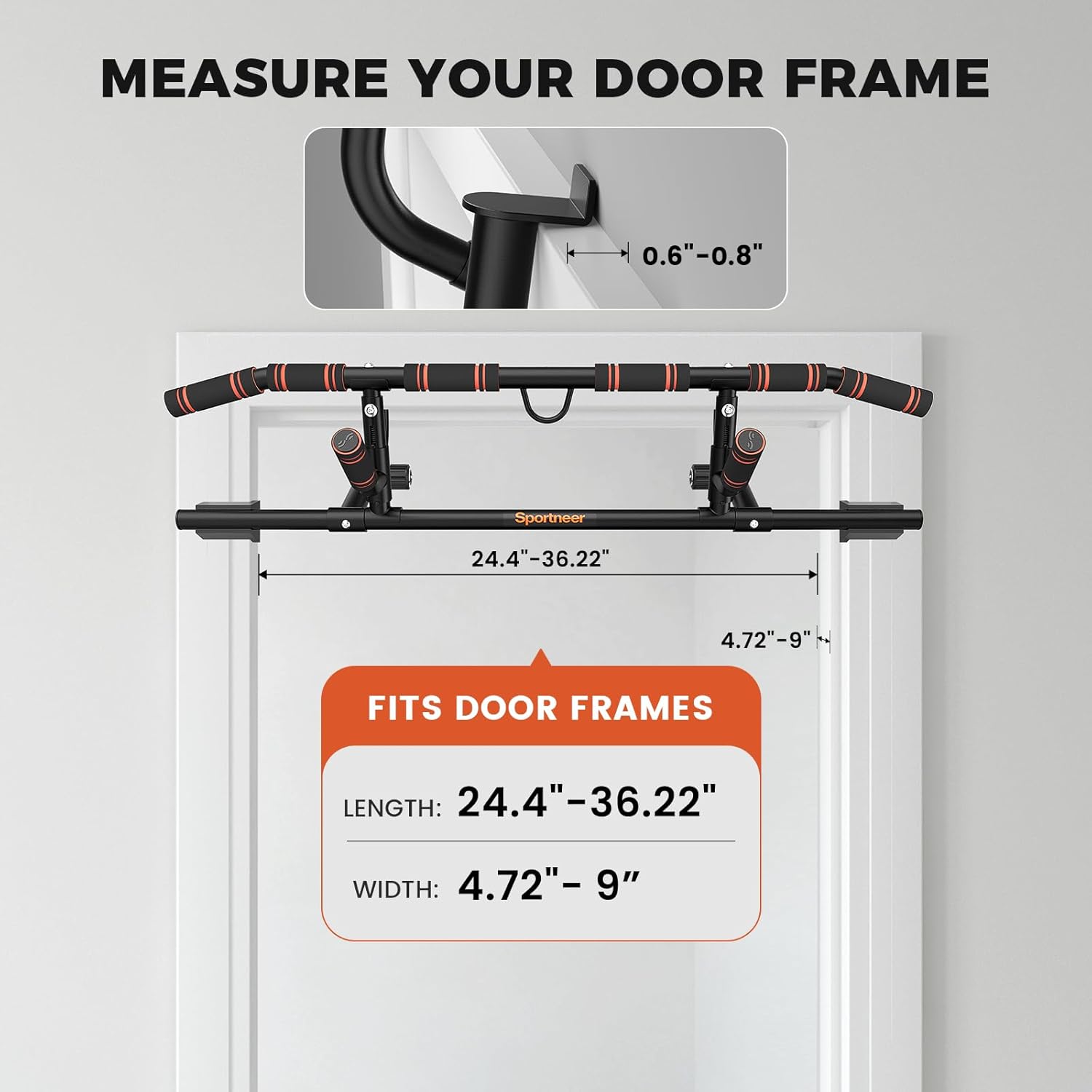 Sportneer Pull-Up Bar for Doorway - Multi-Grip Upper Body Trainer, 440lb Capacity, Indoor Fitness