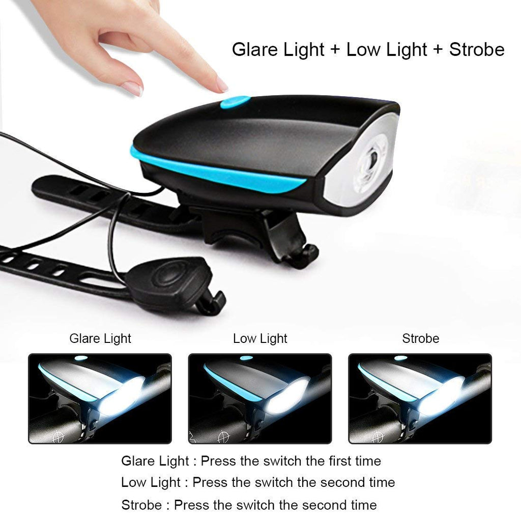 Rechargeable Bike Light With Horn Set, Bicycle Front Light With Bell for Electric Scooter Kids, 2 Modes Sound Siren, 3 Lighting Modes